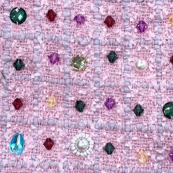 NWT RICH FASHION Dress L Pink Tweed Boucle Jeweled&Beaded-All-Over A-Line Knee - Picture 8 of 8